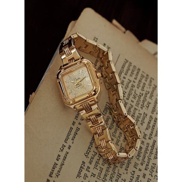 Vintage Style Gold Bracelet Watch Women Square Roman Dial Elegant Wristwatch main image 12